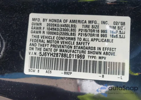 2008 Honda Element Ex from USA, damaged, VIN 5J6YH28788L011969